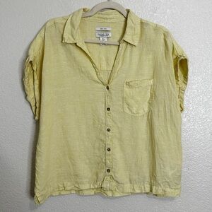Rachel Zoe 100% Linen Yellow Button Down Shirt, Sz Large